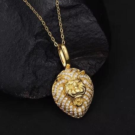 GRA  Moissanite white Brilliant Cut 925 Sterling Silver Lion Pendant-