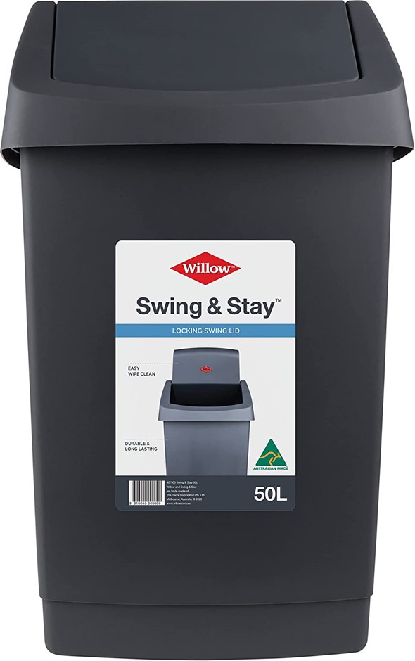 WILLOW Swing and Stay Bin, 50 Litre Capacity, Charcoal NB: bottom scratches