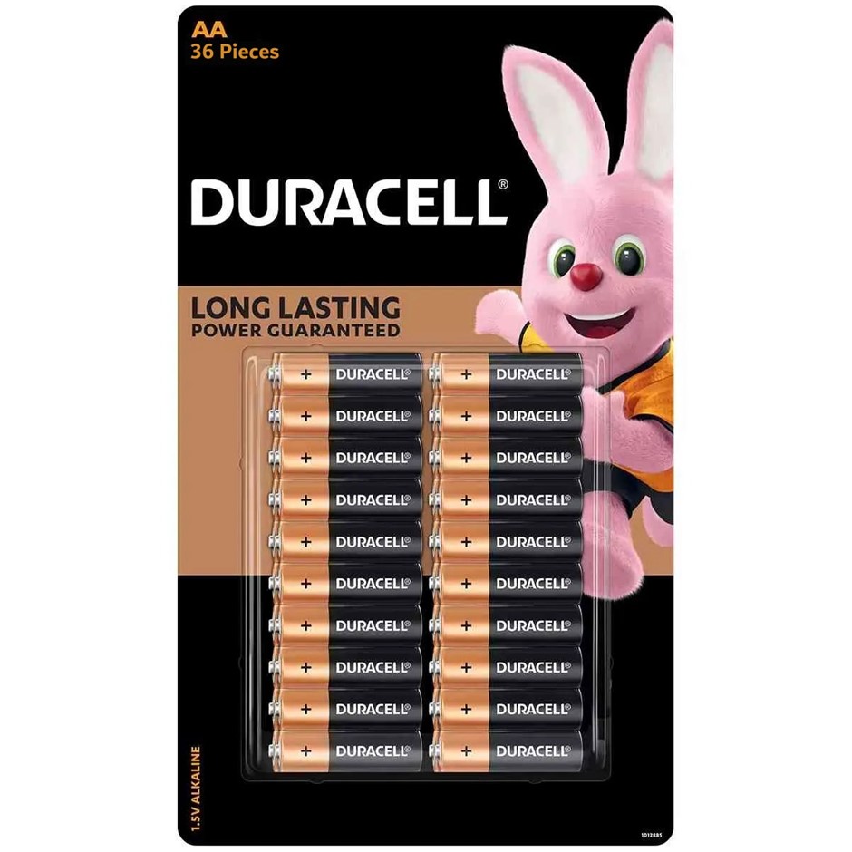 DURACELL Alkaline AA Batteries 36 Pack. NB: Damaged packaging