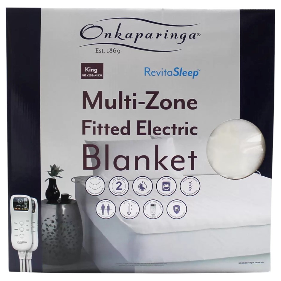 ONKAPARINGA Multi Zone Fully Fitted Electric Blanket, King, White, EBOCOMUL