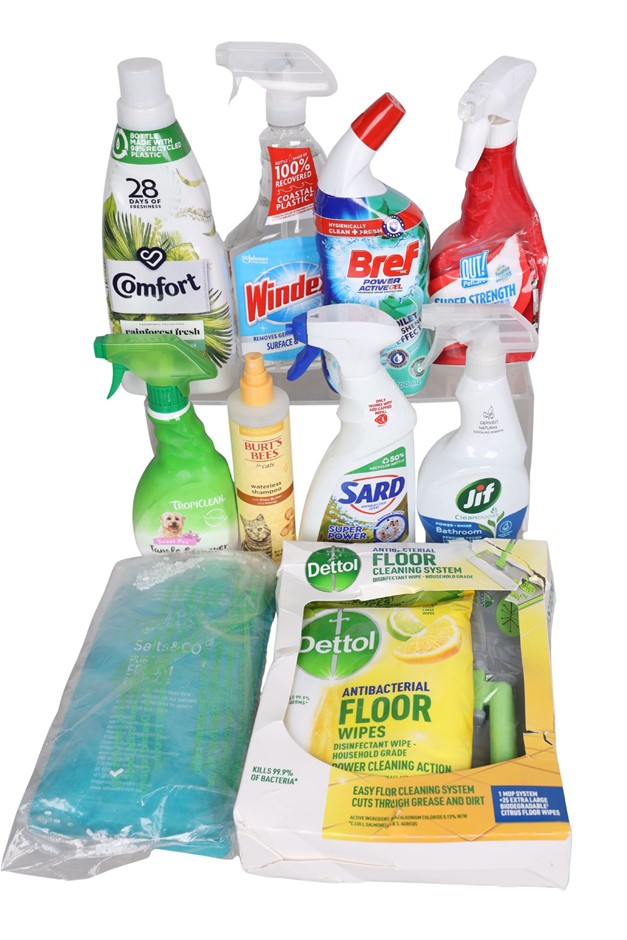 10 x Assorted House & Pet Cleaning Products, Incl: WINDEX, BREF & More. N.B
