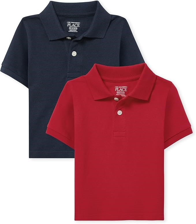 2 Pack x THE CHILDREN'S PLACE Boy's Short Sleeve Pique Polo Shirt, 18-24 Mo