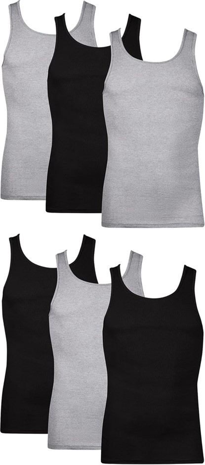 6 Pack x HANES Men's Cotton Moisture-Wicking Ribbed Tank Undershirts, Mediu