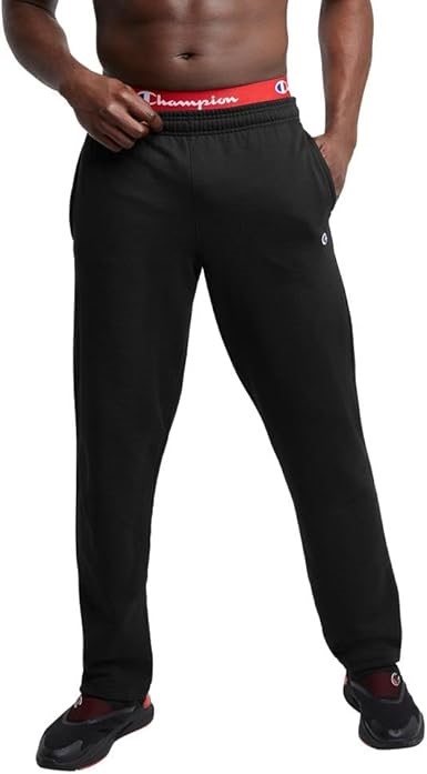 CHAMPION Men's Powerblend Open Bottom Fleece Pant, Size 2XL, Black, P0893.