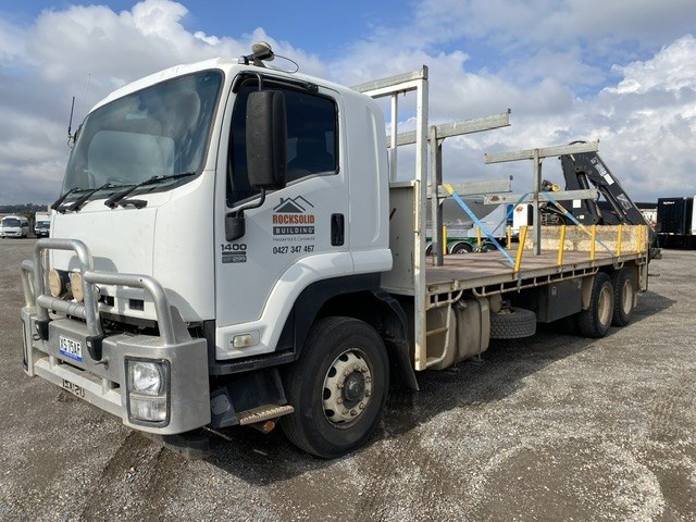 2011 Isuzu FVZ 1400 Long 6 x 4 Tray Body Crane Truck