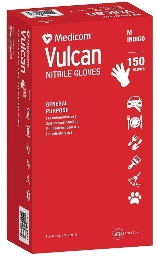 2 x MEDICOM 150pk Vulcan Nitrile Gloves, Medium. NB: Damaged packaging, 10