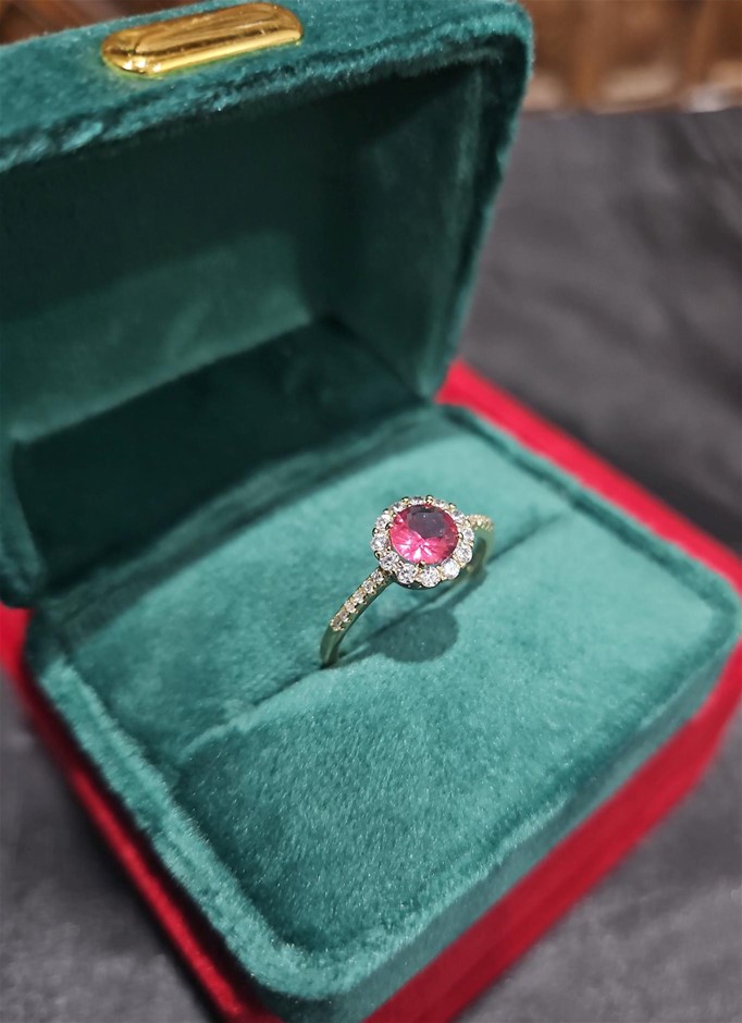 14K/Italy 1.0ct Ruby Stone Yellow Gold Filled Ring(stamped)-7US-Bonus Gift