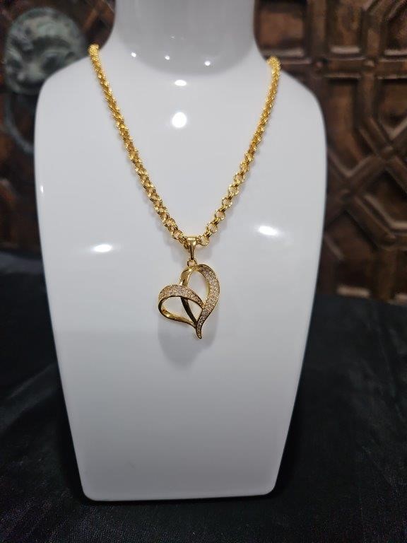 22K/Italy Gold Filled Set Chain & Heart Pendant -(Stamped 22K/Italy)-Gift