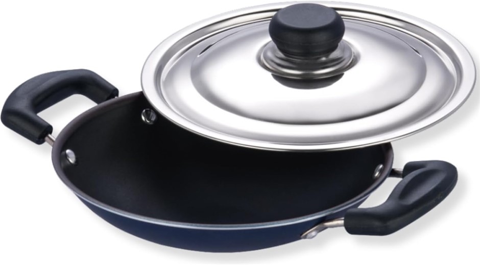 Vinod Cookware 3mm Non-Stick Appachetty with Lid, 20 cm, Aluminium