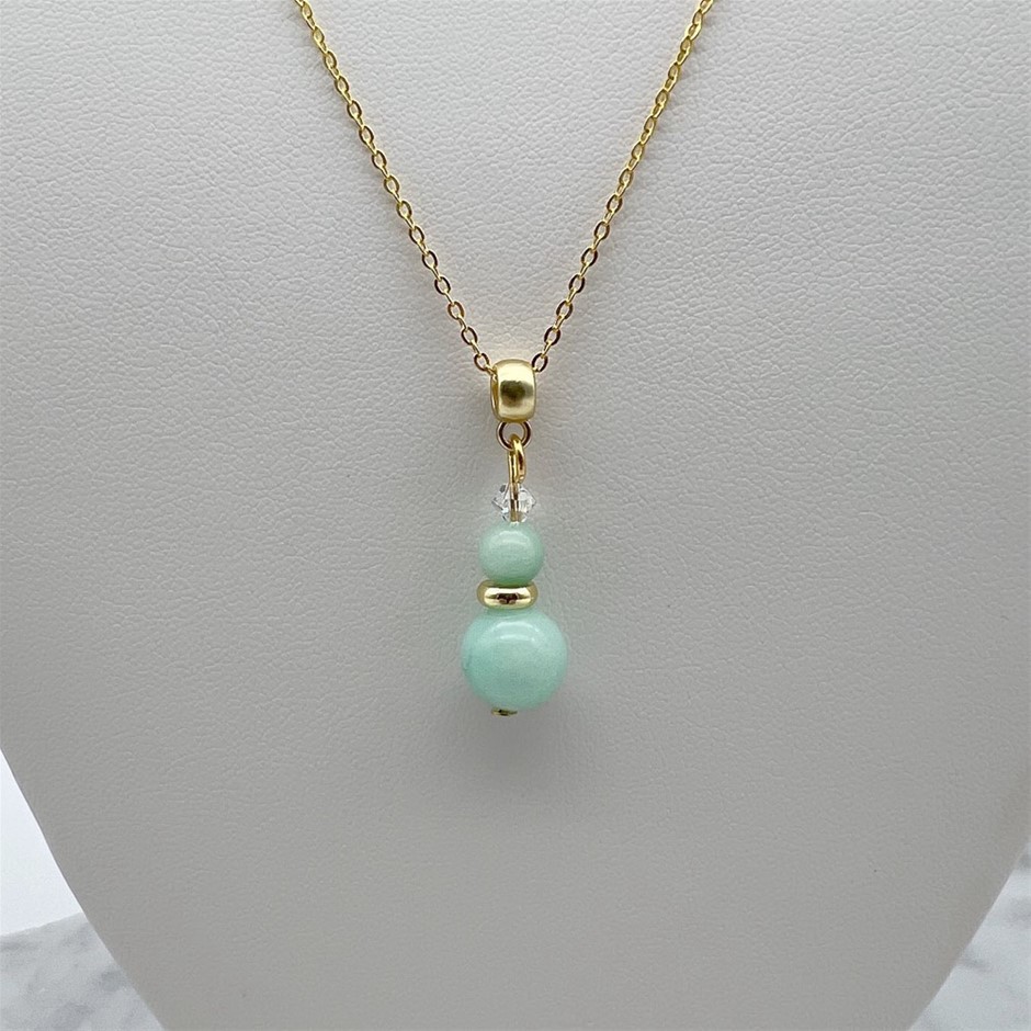 Aqua Jade 'Quartz' & Swarovski® Austrian Crystal Gold Plated Necklace