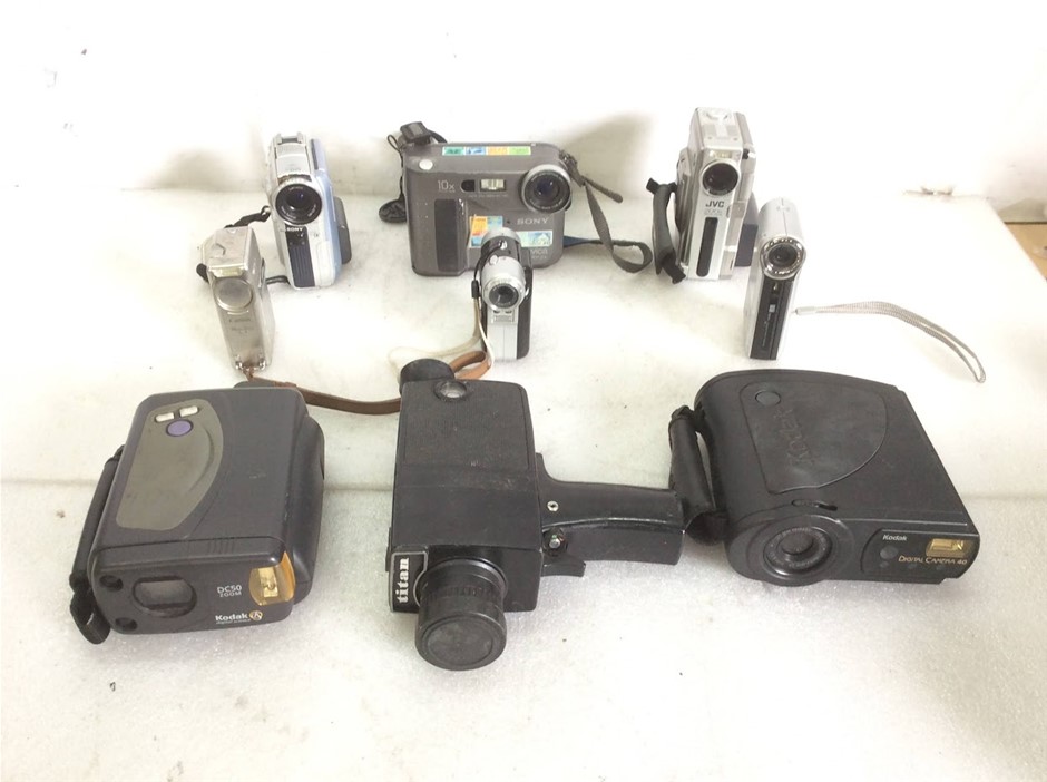 Mixed Sony, JVC, Canon, Kodak And Titan Vintage Cameras And Camcorders
