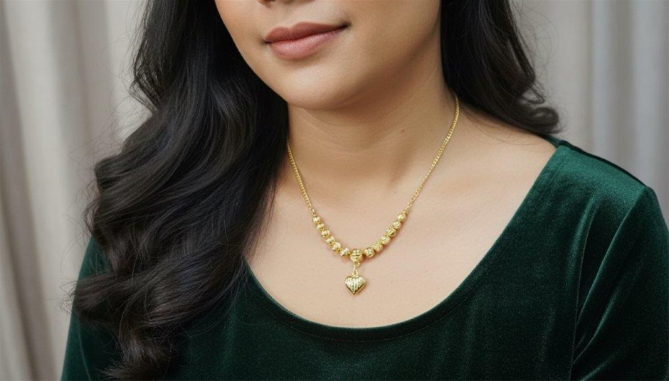 24k Triple Yellow Gold plated heart Design necklace -stamped (24k)