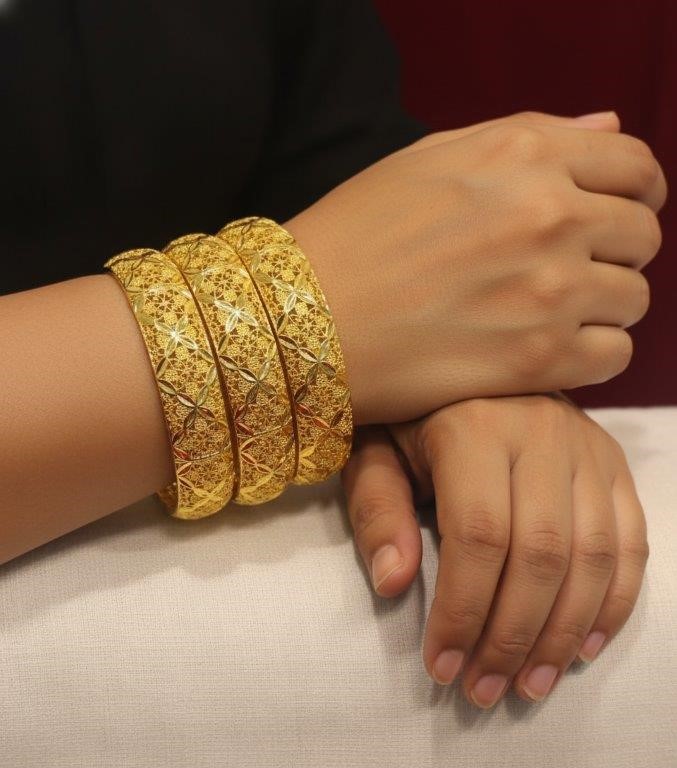 3pcs x 22K/Italy Yellow Gold Filled Bangles with stamp-60mm