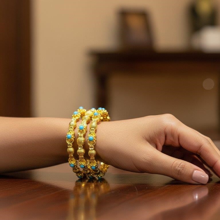 6pcs x 22K/ITALY Triple Yellow Gold Plated Bangles with stamp