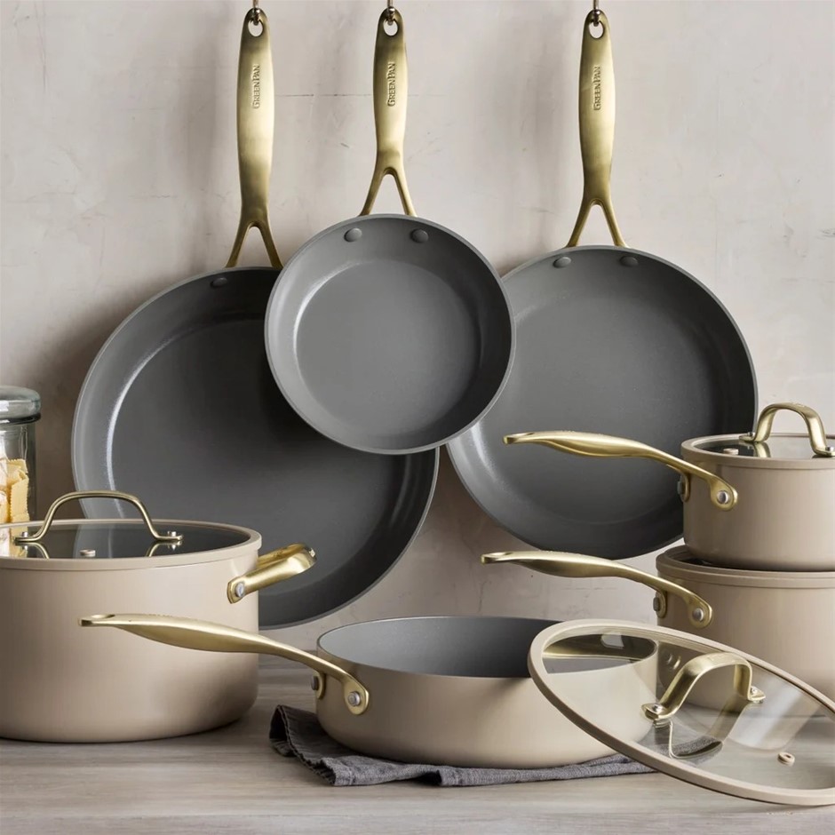 GREENPAN 11pc Jewel Pro Cookware Set, Taupe. NB: Not in original packaging,