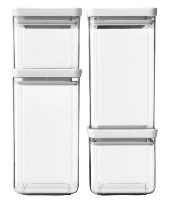 BRABANTIA Square Canisters, Set of 4 (Light Grey).