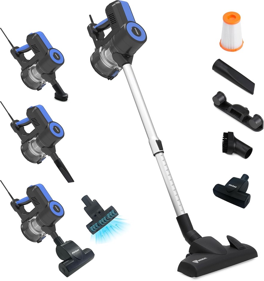 AKITAS S12 Corded Vacuum Cleaner Handheld Stick Corded Hoover 3 in 1 Bagles