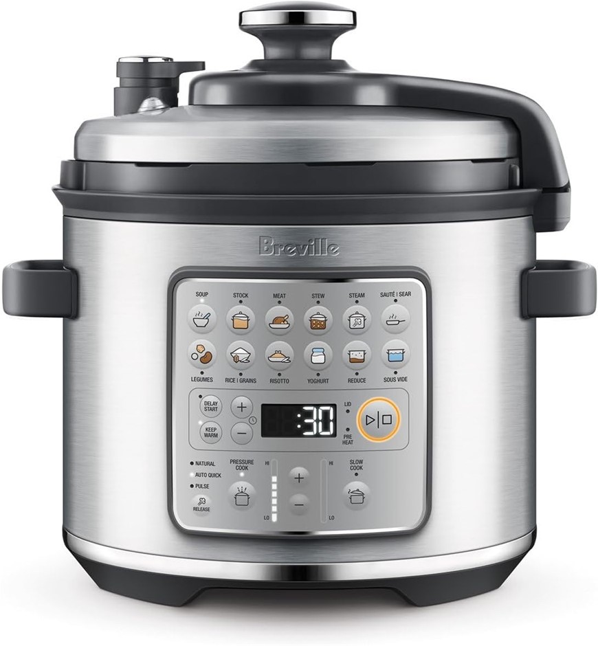 BREVILLE the Fast Slow Go Pressure Cooker (Brushed Stainless Steel). NB: Ha