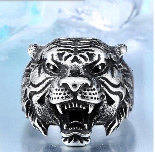 Italy 925 Silver Tiger Head Ring -9US