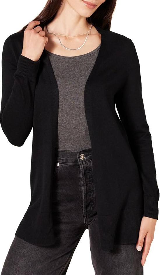 AMAZON ESSENTIALS Women's Lightweight Open-Front Cardigan Sweater, Black, S