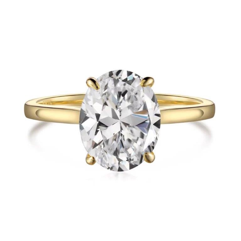 2ct Oval Cut Simulated Diamond 18K Gold Filled 925 Silver Ring - Size 8