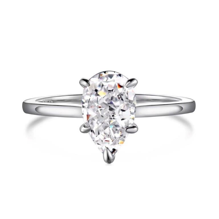1.5ct Pear Cut Simulated Diamond 925 Sterling Silver Ring - Size 6
