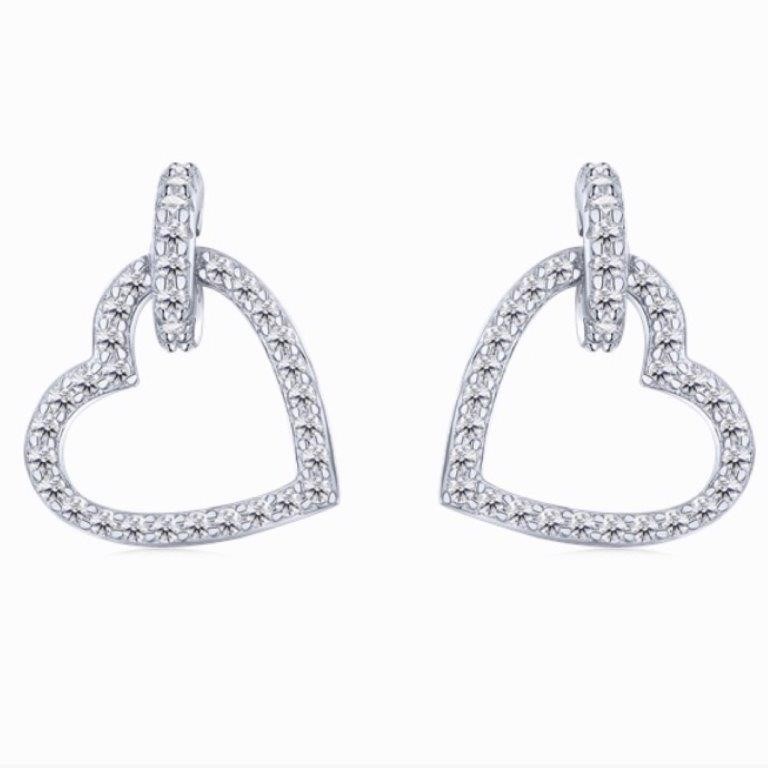 Heart 925 Sterling Silver Simulated Diamonds Dangling Earrings