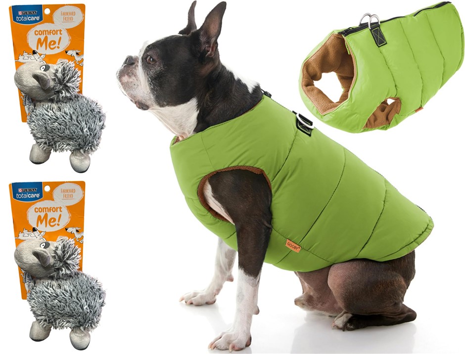 DOG BUNDLE: Gooby Padded Vest Dog Jacket Medium Solid Green Water-Resistant