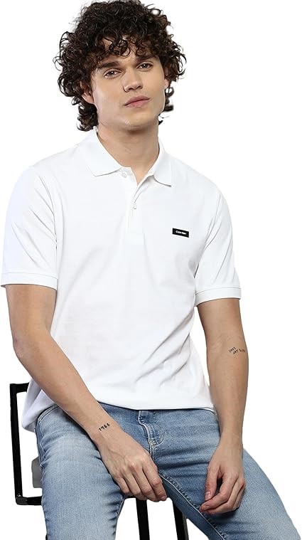 CALVIN KLEIN Men's Slim Pique Polo Shirt, Medium, Bright White, K10K111196.