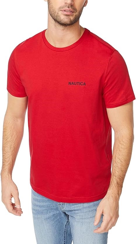 NAUTICA Men's Short Sleeve Crew Neck T-Shirt, Size XL, Red Solid, V82870.