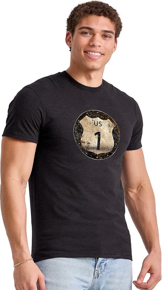 HANES Men's Graphic Tee, Rugged Outdoor, Large, Route/Black, GT49. Buyers