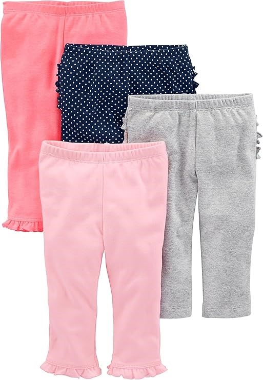 4 Pack x SIMPLE JOYS BY CARTER'S Baby Girls' Pant, 6-9 Months, Coral Pink/G