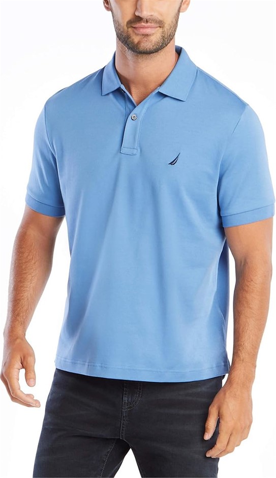 NAUTICA Men's Classic Fit Short Sleeve Solid Soft Cotton Polo Shirt, Small,