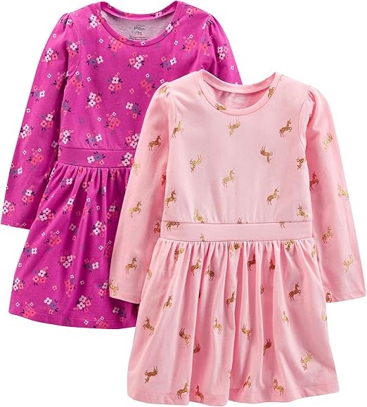 2 Pack x SIMPLE JOYS BY CARTER'S Girls' Long-Sleeve Dress Set, Size 5T, Blu