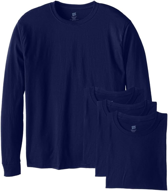 HANES Men's 4 Pack Long Sleeve ComfortSoft T-Shirt, Medium, Navy, O5286. B