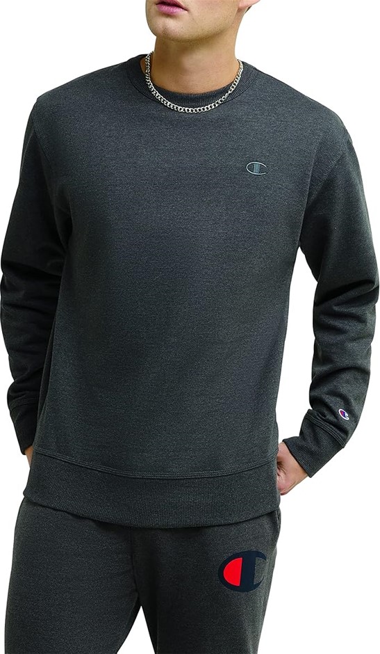 CHAMPION Men's Powerblend C Logo Fleece Crew Pullover Sweatshirt, Size L, G