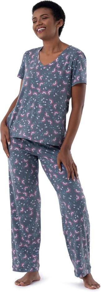 2pcs x FRUIT OF THE LOOM Women's Short Sleeve Tee and Pant Sleep Pajama Set