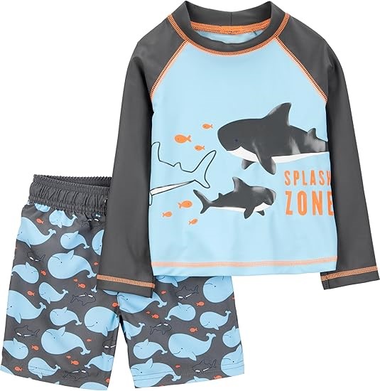 2pcs x SIMPLE JOYS BY CARTER'S Boys' Swimsuit Trunk and Rashguard set, Blue