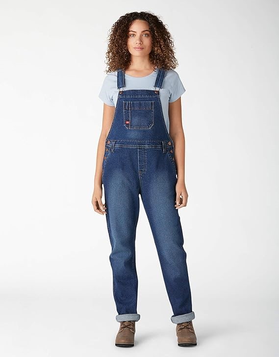 DICKIES Women's Denim Boyfriend Bib Overall, Size XL, Retro Stonewash, FB28