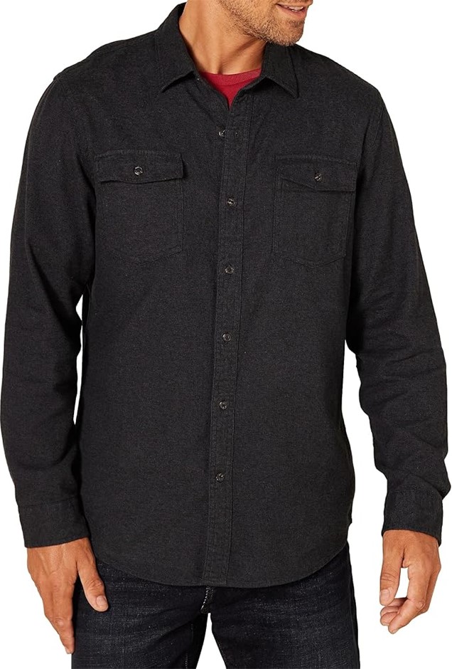 AMAZON ESSENTIALS Men's Slim-Fit Long-Sleeve Two-Pocket Flannel Shirt, Larg