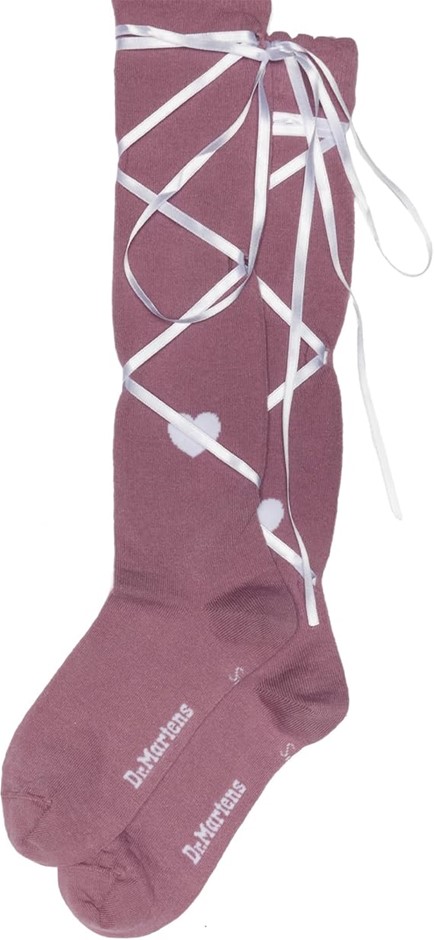 DR. MARTENS Long Lace Up Socks, Small, Dusty Rose, 42935101. Buyers Note -