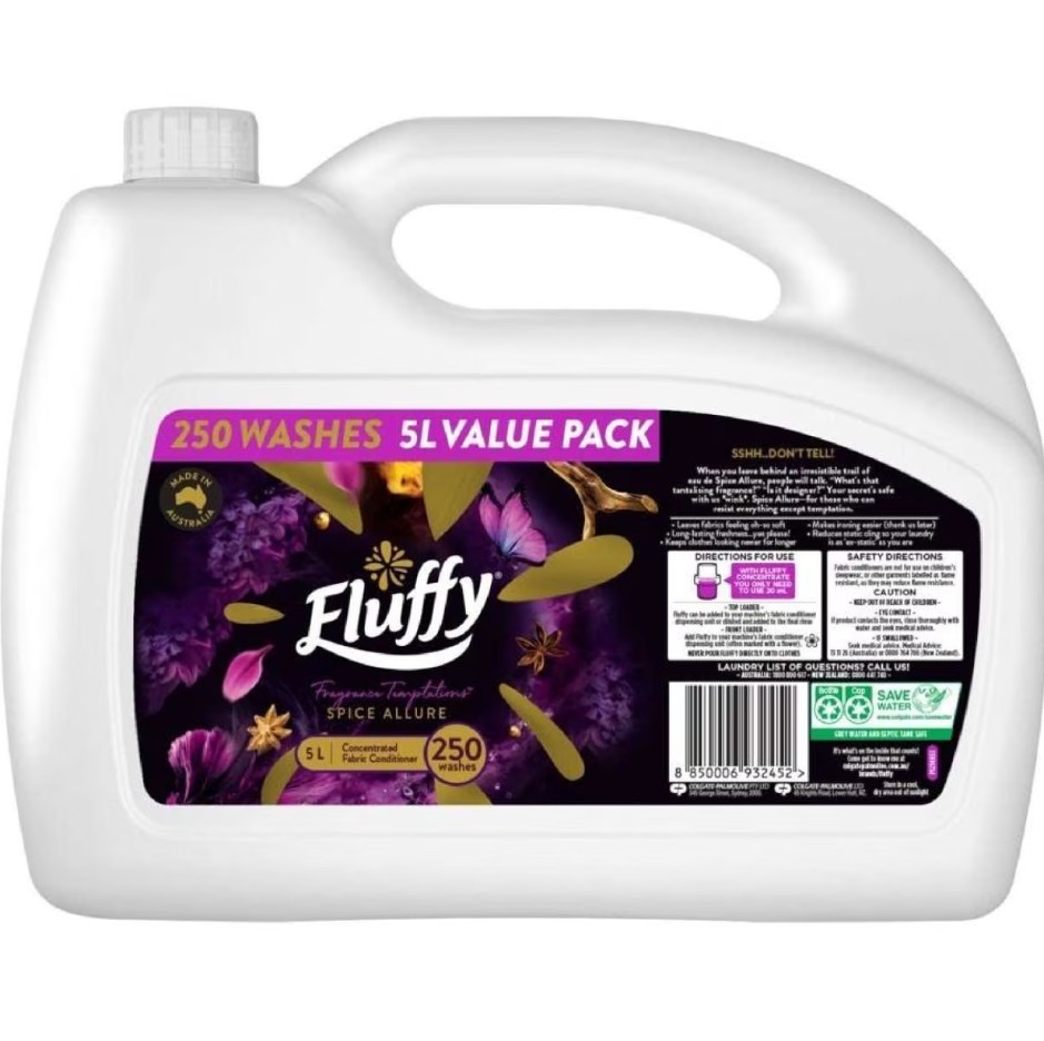 FLUFFY Concentrated Liquid Fabric Softener Conditioner, Spice Allure, 5L. N