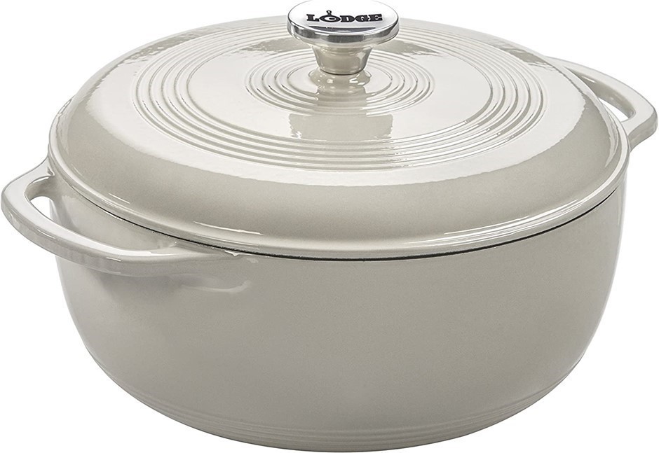 LODGE Enameled Cast Iron Dutch Oven, 6-Quart, Oyster White. EC6D13