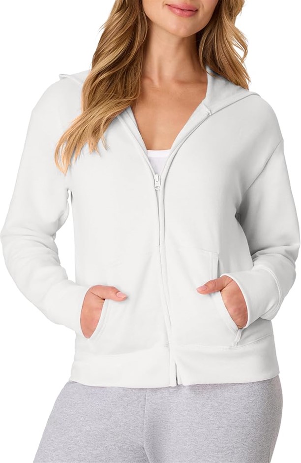 HANES Women's Full Zip Hood, Medium, White, O4637. Buyers Note - Discount