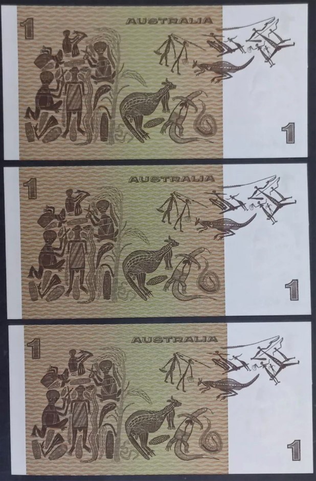 1982 $1 Consecutive 3 First Prefix DGJ aUNC