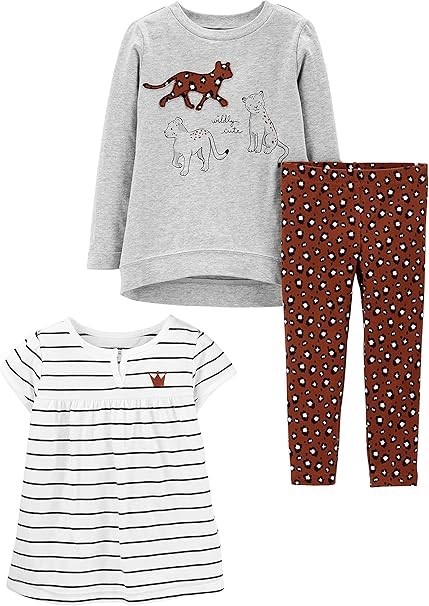 3pcs x SIMPLE JOYS BY CARTER'S Girls' Playwear Set, Size 5T, Cheetah/Stripe