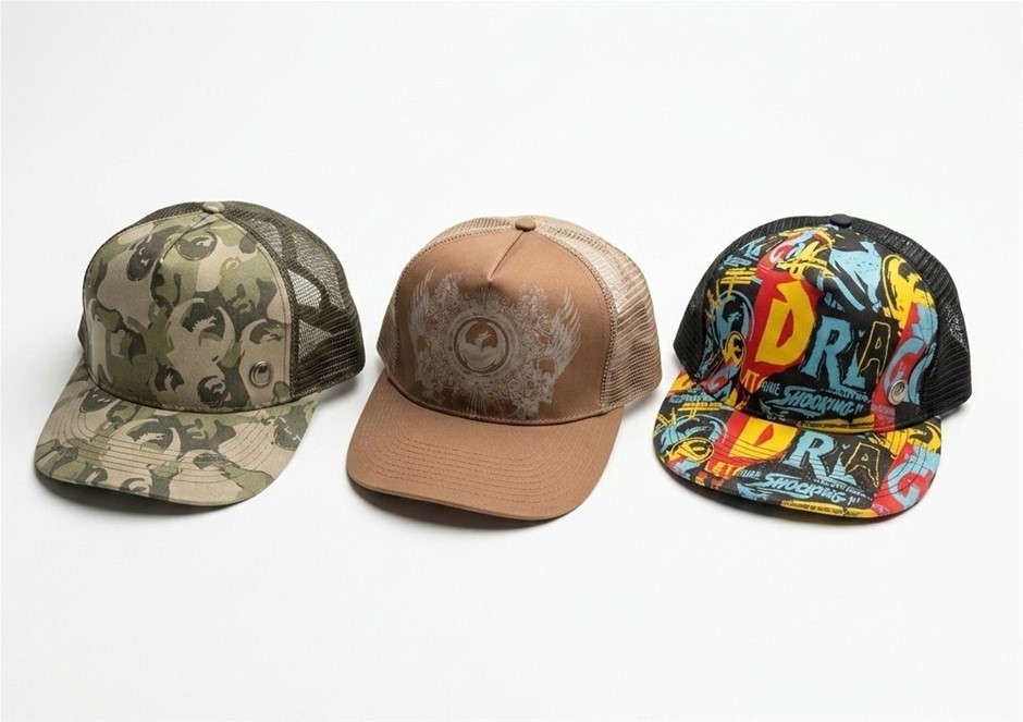 3 x ORION Trucker Mesh Hats, One Size: Earth Camo, Medieval, Graffiti Drago