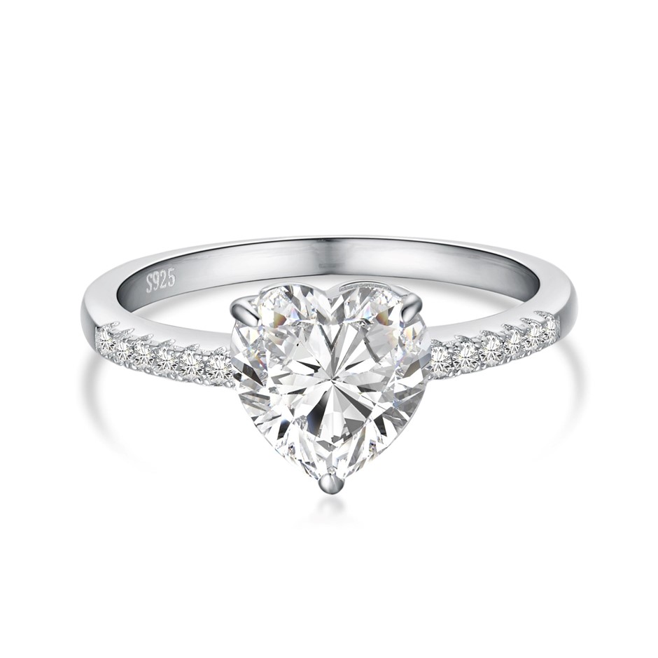 2.0ct Heart Cut GRA Certified Moissanite 925 Sterling Silver Ring - Size 6