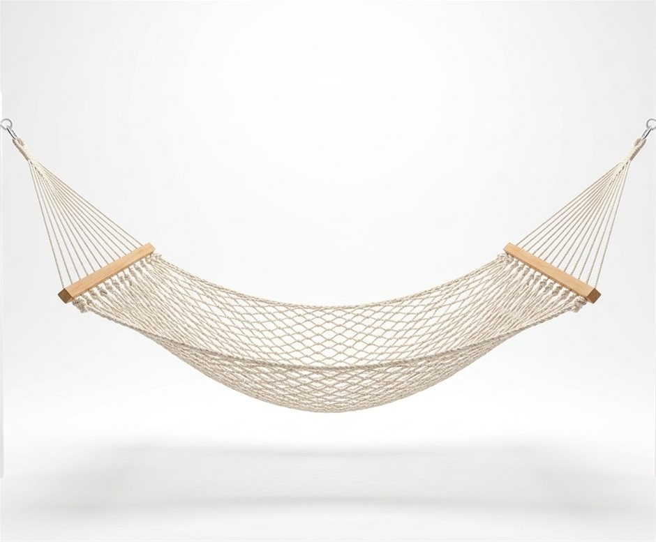 Handwoven Rope Hammock with Wooden Spreader Bars | Comfortable Indoor & Out