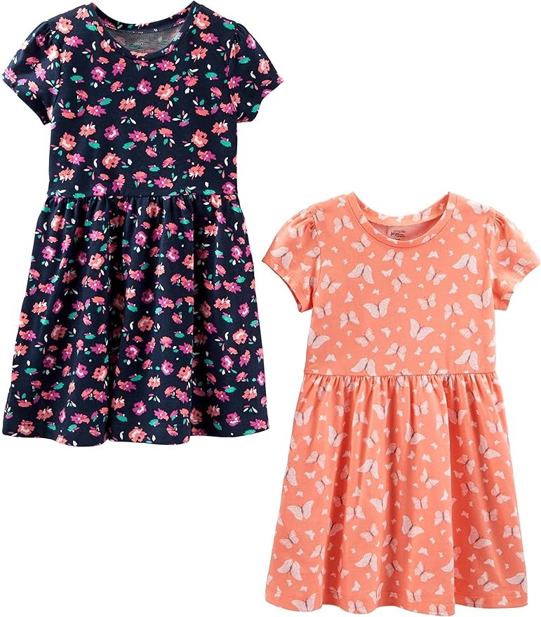 2-Pack SIMPLE JOYS By CARTER'S Girls' Dresses, Size 3T, Floral/Butterfly.
